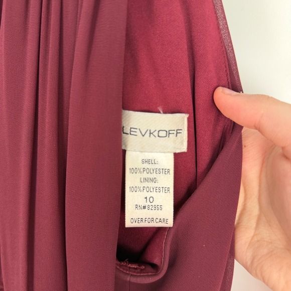 Levkoff Women's Burgundy Chiffon Halter Neck Elegant Formal Maxi Dress Size 10 - Picture 7 of 10